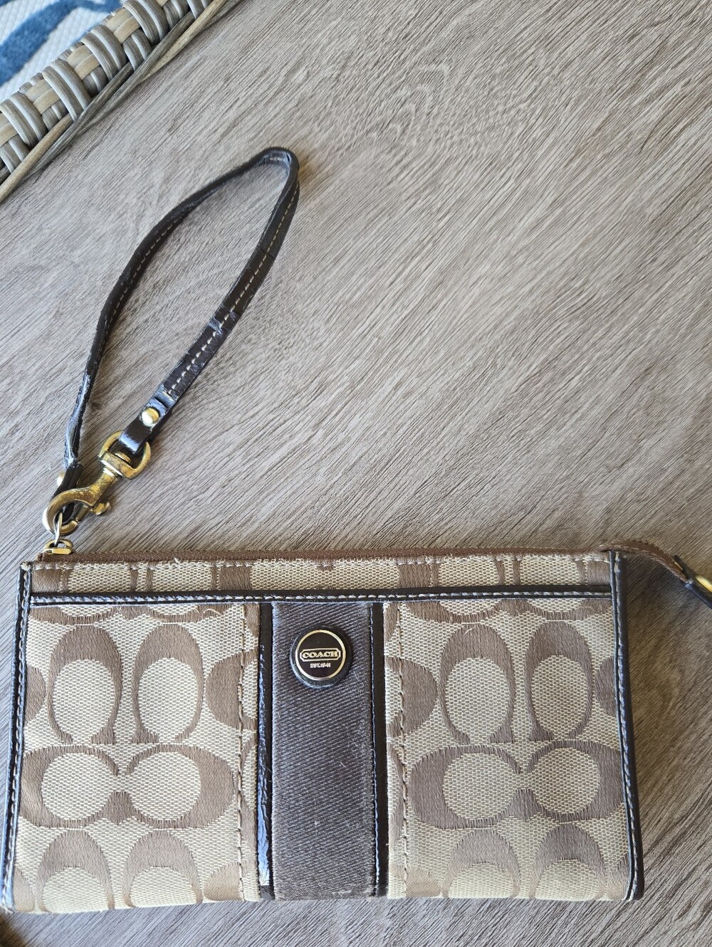 COACH Vintage Signature Canvas Double Zip Wristlet Wallet Brown Khaki